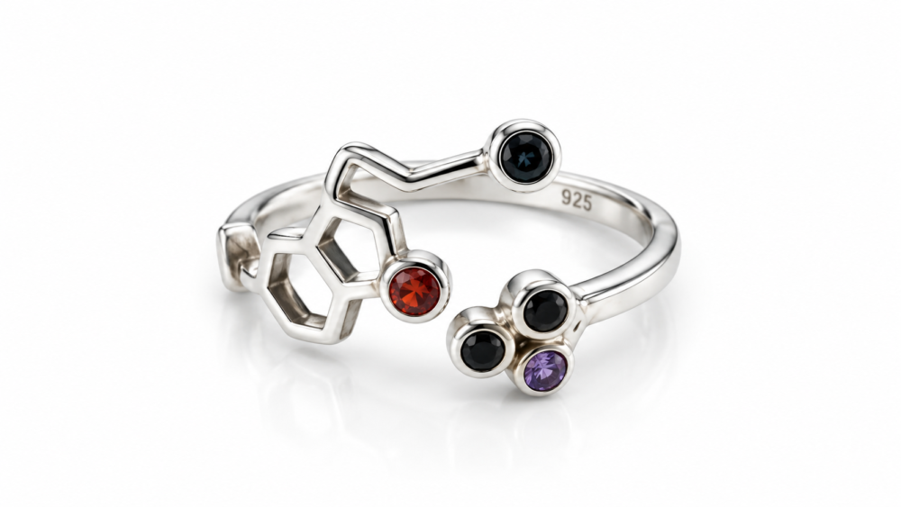 Anillo de Plata 925 Diseño Molecular Multicolor